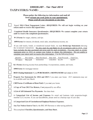 2014 Tax Organizer