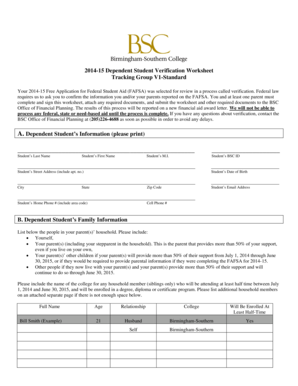 2014-15 Dependent Student Verification Worksheet