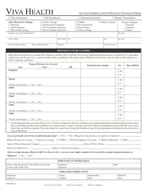 Viva Health Enrollment Status Change Form