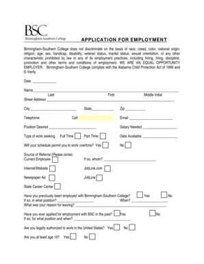 Birmingham-Southern College Employment Application