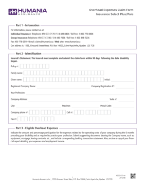 Overhead Expenses Claim Form