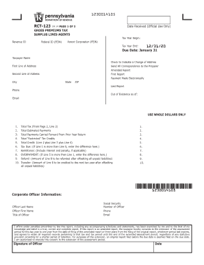Pennsylvania Gross Premiums Tax Form RCT-123
