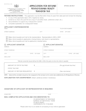 Pennsylvania Realty Transfer Tax Refund Application