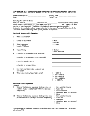Drinking Water Services Questionnaire