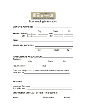 Rental Property Bookkeeping Information Form