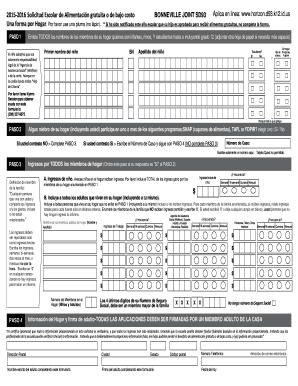 Solicitud Escolar de Alimentación gratuita o de bajo costo