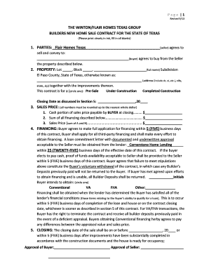 Winton/Flair Homes Texas New Home Sale Contract