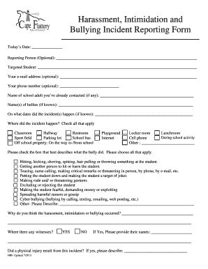 Harassment Intimidation Bullying Incident Reporting Form