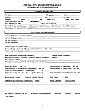 Personal History Questionnaire
