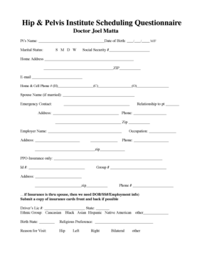 Hip & Pelvis Institute Scheduling Questionnaire