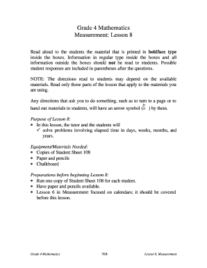 Grade 4 Mathematics Lesson 8 Worksheet