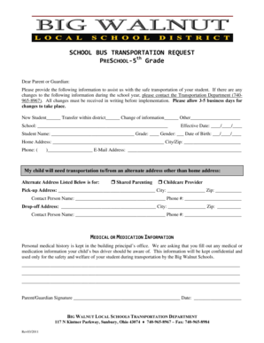 School Bus Transportation Request Form