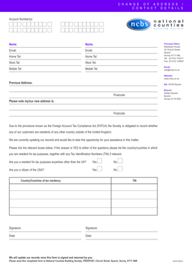 Change of Address and FATCA Tax Residency Form