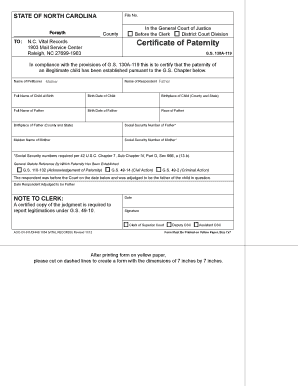 North Carolina Certificate of Paternity
