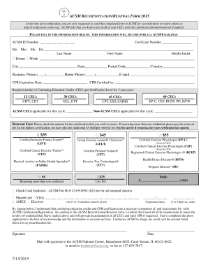 ACSM Recertification Renewal Form