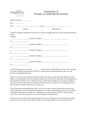 Payable on Death Beneficiary Designation Form