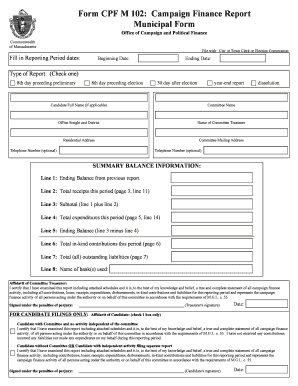 Massachusetts Campaign Finance Report Form CPF M 102