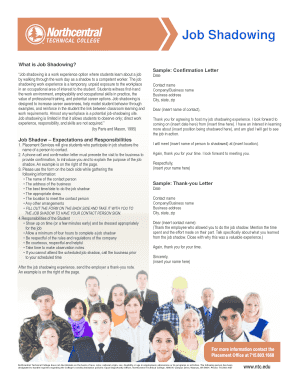 Job Shadowing Confirmation Letter