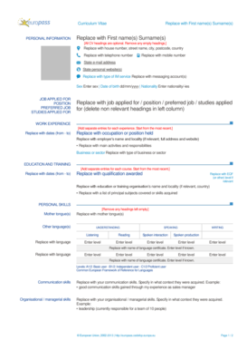 Europass Curriculum Vitae Template