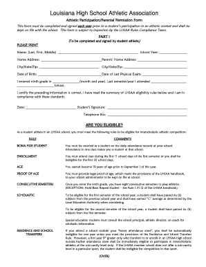 Louisiana High School Athletic Participation Form