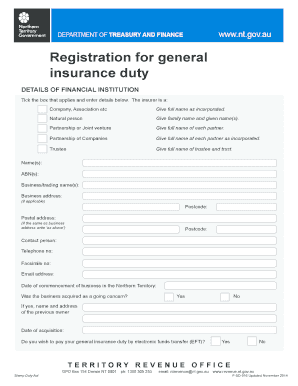 Northern Territory General Insurance Duty Registration Form