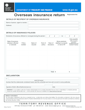Northern Territory Overseas Insurance Return
