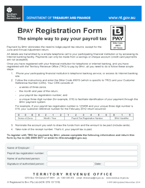 BPAY Registration Form for Payroll Tax
