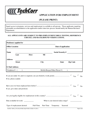 TechCorr USA Employment Application Form