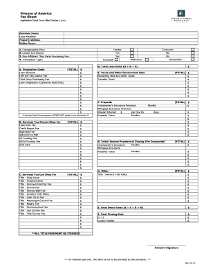 Finance of America Fee Sheet