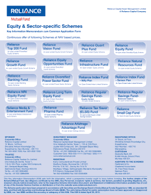 Reliance Mutual Fund Application Form