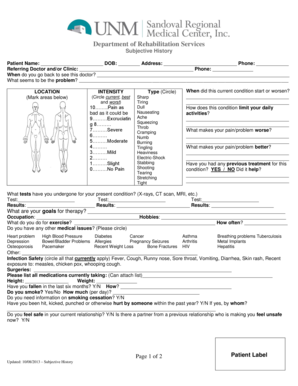 Rehabilitation Services Patient Intake Form