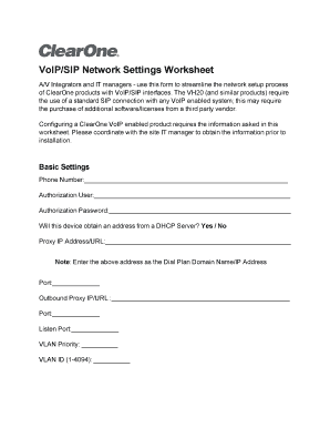 VoIP/SIP Network Settings Worksheet