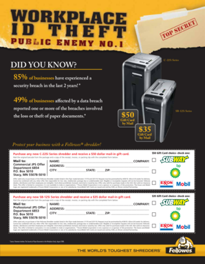 Fellowes Shredder Gift Card Mail-In Form