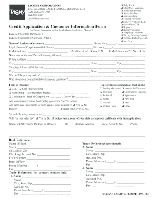 Tacony Corporation Credit Application