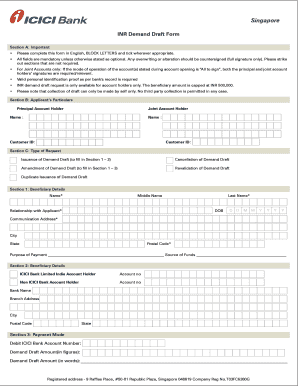 Singapore INR Demand Draft Form