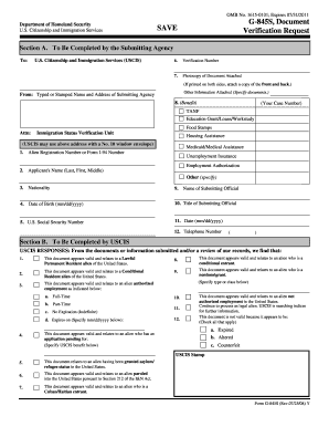 USCIS SAVE Verification Request Form G-845S