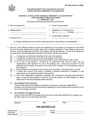 Renewal Application for Real Property Tax Exemption for Nonprofit Organizations
