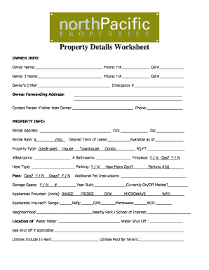 Property Details Worksheet