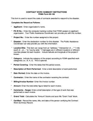 FEMA Form 90-126 Contract Work Summary