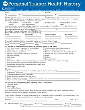 Personal training agreement form - Personal Trainer Health History - KU Recreation Services - The - recreation ku