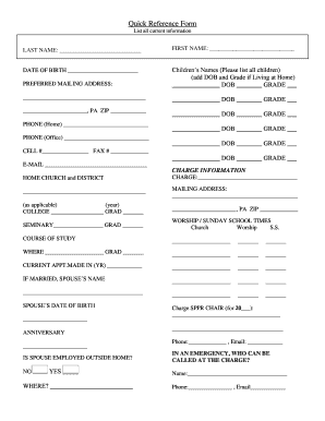 Quick Reference Form