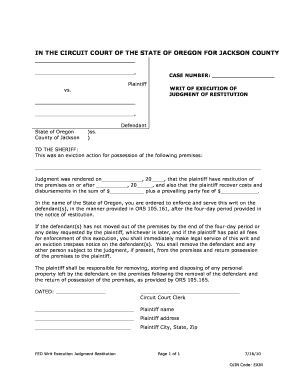 Writ of Execution of Judgment of Restitution