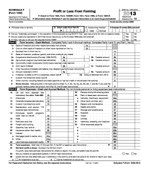 Schedule F Form 1040 Profit or Loss From Farming 2013