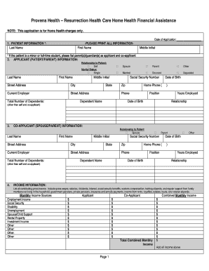 Provena Health Home Health Financial Assistance Application