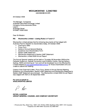 Woolworths Limited Annual General Meeting Proxy Form