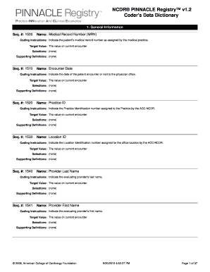 NCDR PINNACLE Registry Coder's Data Dictionary