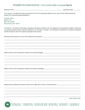 Student Recommendation Form