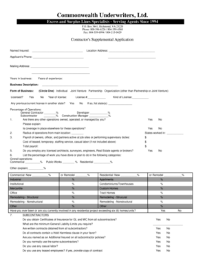 Contractor's Supplemental Application