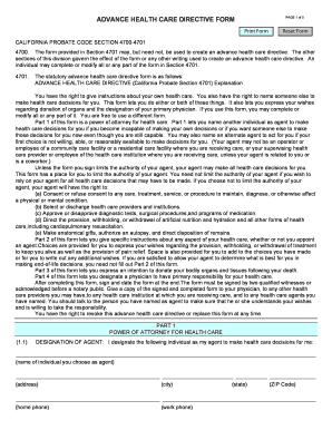 California Advance Health Care Directive Form