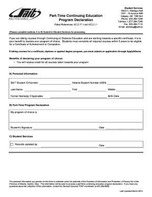SAIT Part-Time Program Declaration Form